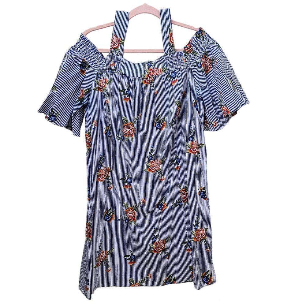 J. Gee Striped Floral Shift Off Shoulder Dress Size 1X